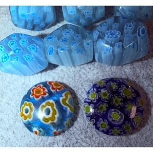 Millefiori Glass Beads Lot Blue Murano Style Crafting Jewelry Making